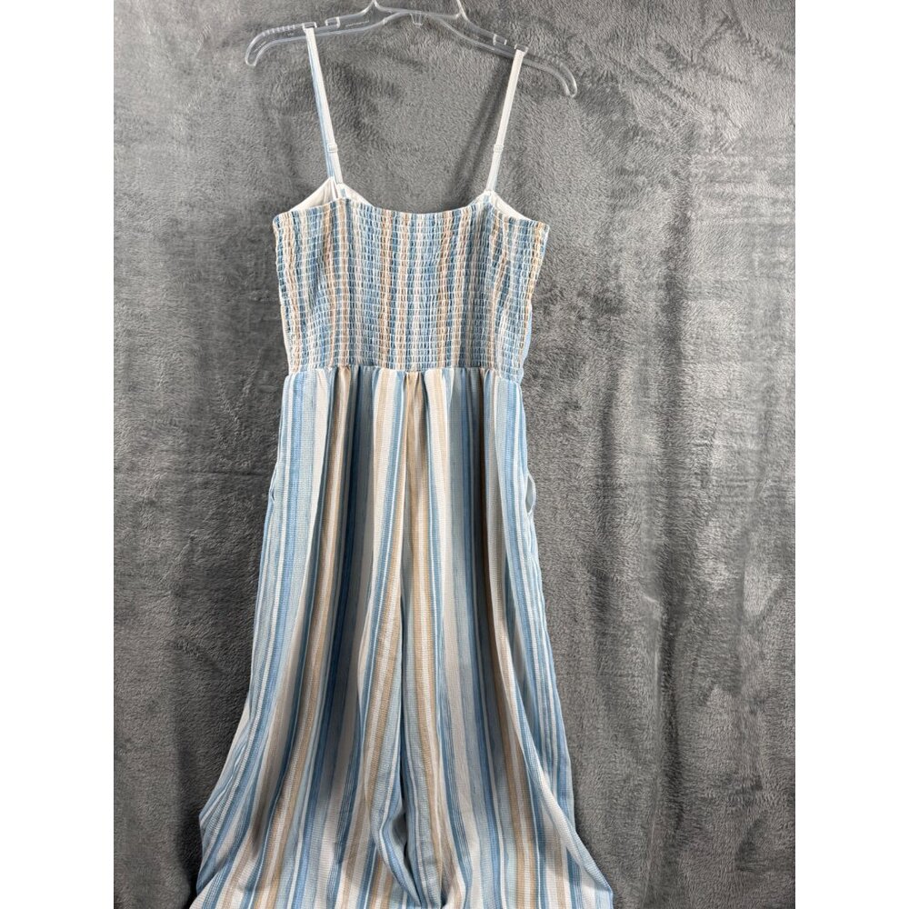 Womans Jumpsuit Striped With Bow Front By As U Wish Size L Blue & Beige - Picture 13 of 15